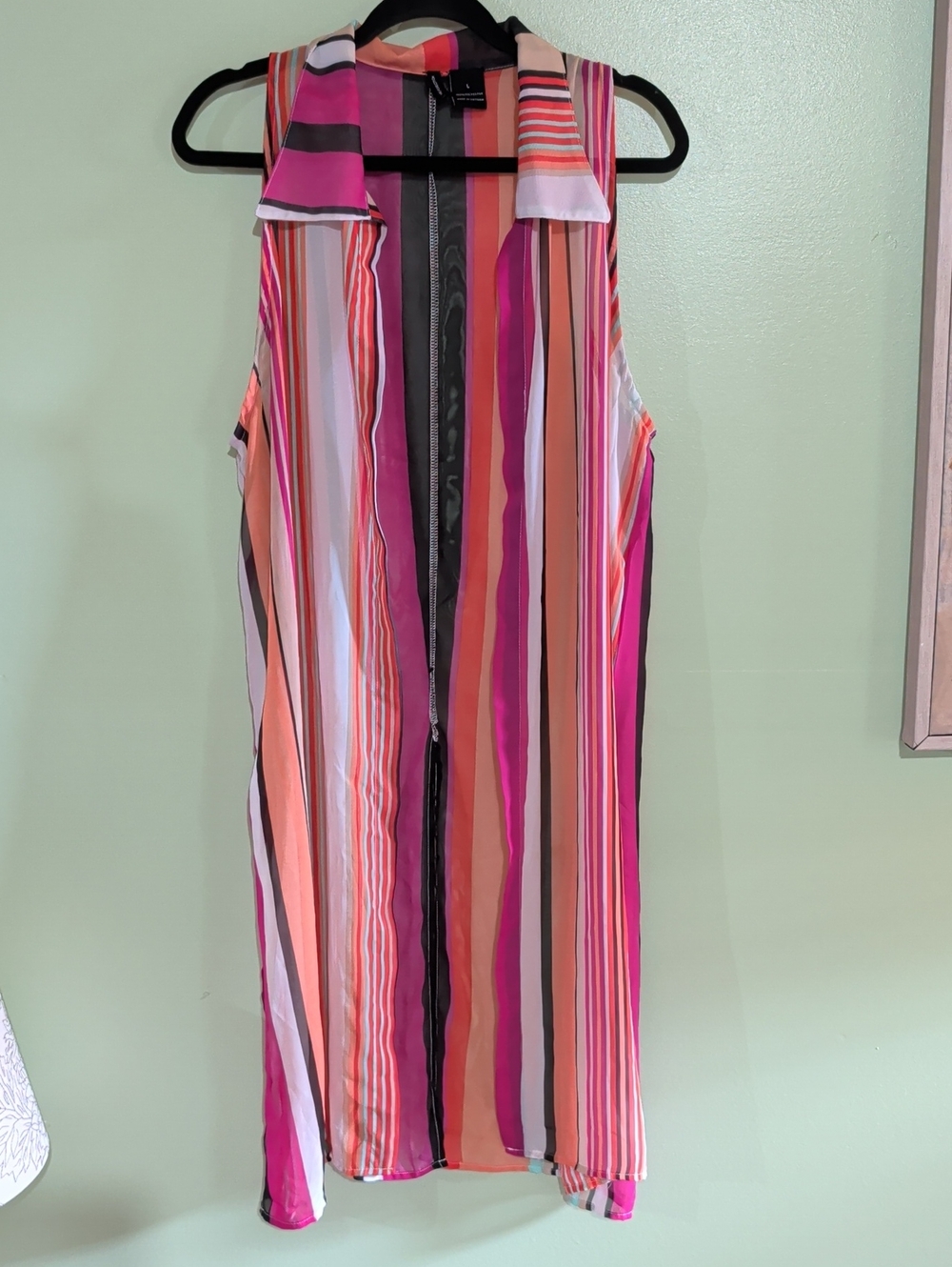 new directions Sleeveless Striped Duster Veat in Pink, Coral, White and Black